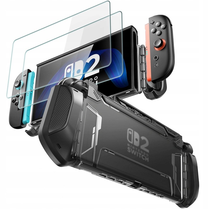 Etui de protectie Supcase Blade pentru Nintendo Switch 2, culoare inchisa, set cu 2 sticla de protectie Tech-Protect