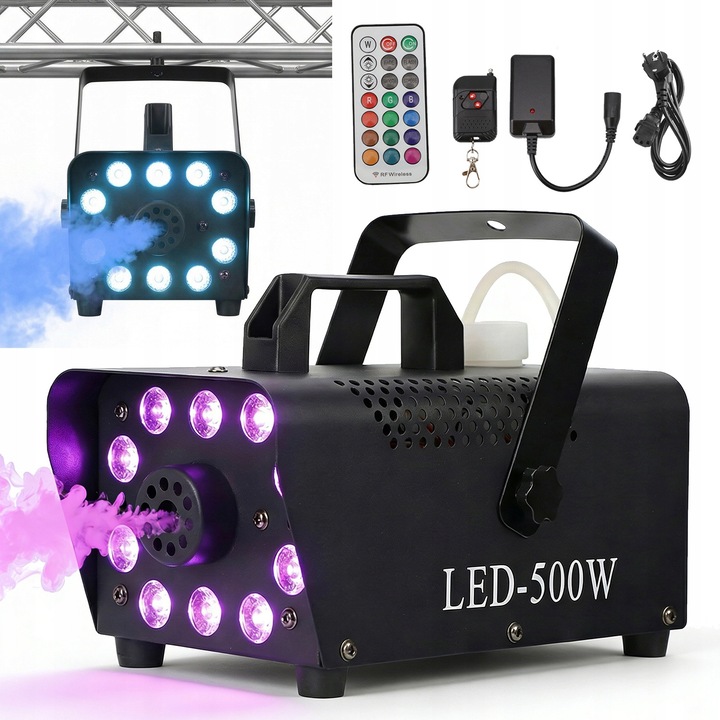 Masina de fum 500W cu efect LED, echipamente de fum, set cu telecomenzi