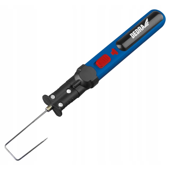 Dedra DED7523 hőszigetelő vágó polisztirolhoz, habvágó, 4V 2000mAh akkumulátoros tápellátás, hőmérséklet akár 550°C, LED világítás, 4 cserélhető hegy, asztali rögzítés, kék/fekete, 1 db