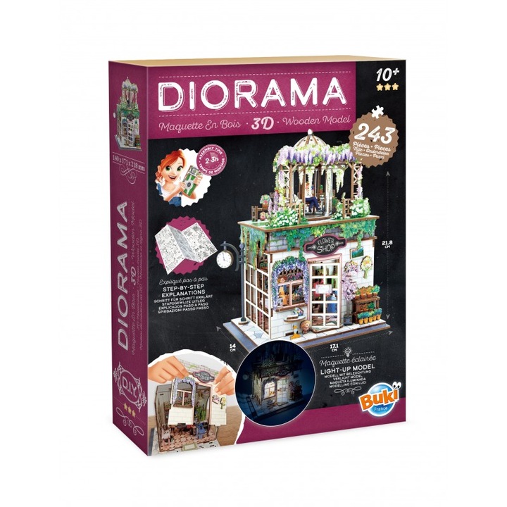 Set Diorama - Florărie, BUKI France, 243 piese, iluminare LED, 14x17, 1x21, 8cm