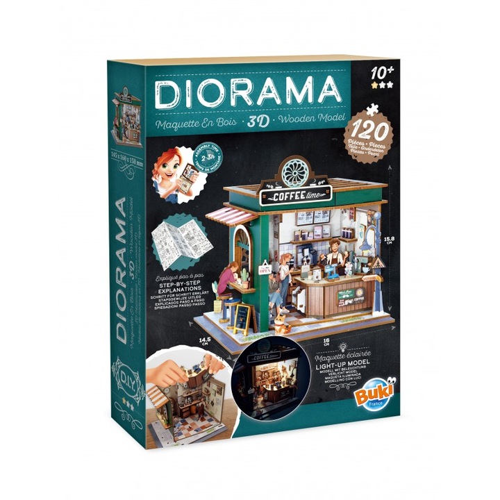 Set Diorama Cafenea, BUKI France, 120 piese, cu iluminare LED, 14, 5x16x15, 8cm