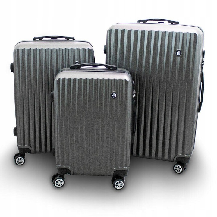 Set trolere ABS Barut gri, 3 piese, dimensiuni 58x39x23cm, 67x46x27cm, 77x49x30cm