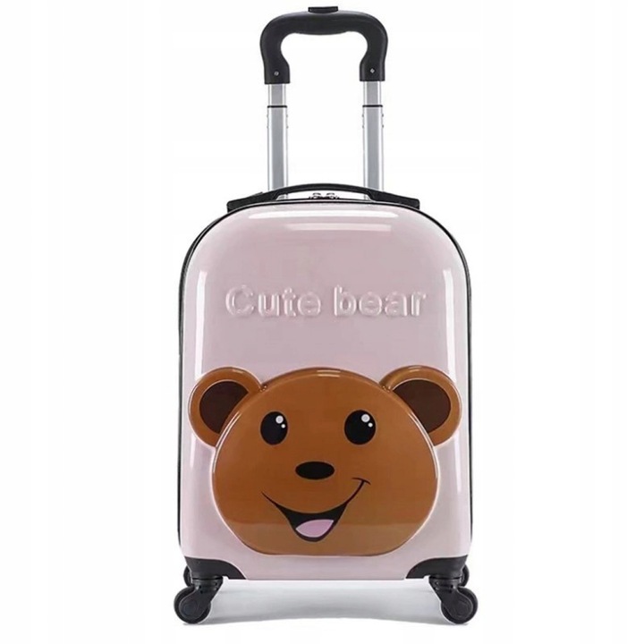 Troler Ecarla, model CUTE BEAR, 31x22x44cm, multicolor, cu roti si maner telescopic