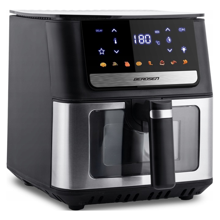 Friteuza Berdsen BD-655, 1700 W, 6,5 L, 8 programe, negru inox