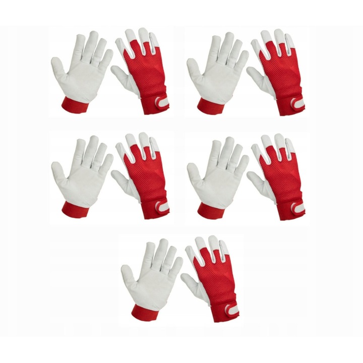 Manusi de protectie, DBautomotive, piele de capra, elastic, rosii, set 5 perechi, marimea 9