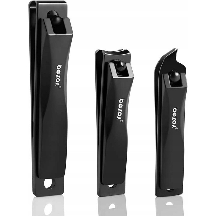 Set 3 unghiere din otel inoxidabil, super ascutite, negru, 57x83mm, cu pila integrata
