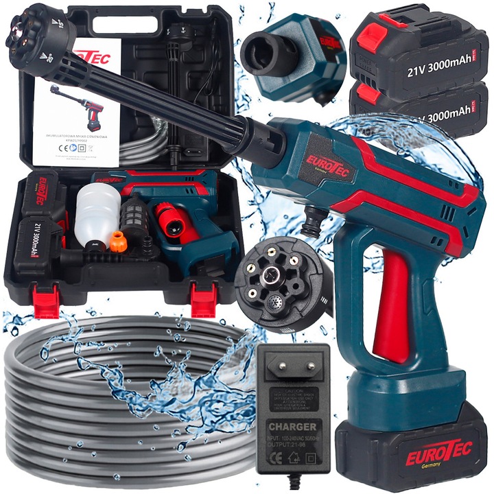 Myjka presiune KPW21, 60BAR, 2 acumulatori 21V, 5m furtun, set complet