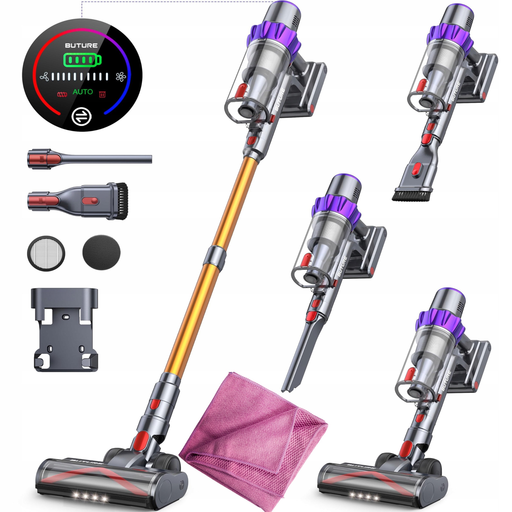 Aspirator vertical Buture VC80, fara fir, 450W, filtr HEPA, iluminare LED, set complet
