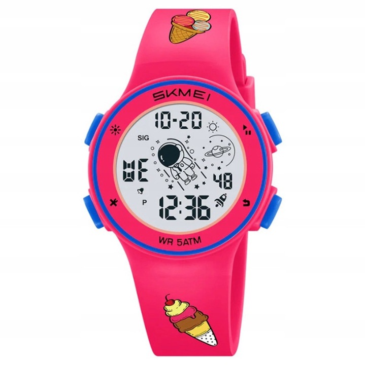 Ceas copii, electronic, multe functii, multicolor, 37x43x11mm, lungime bratara 22,5cm