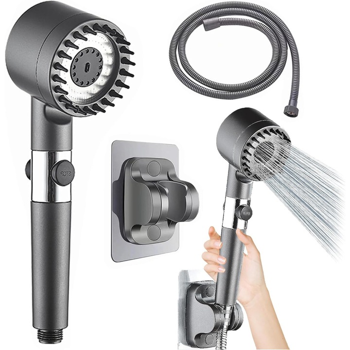 Cap de dus Zeaying, 3 moduri de jet, negru, furtun 1.5m