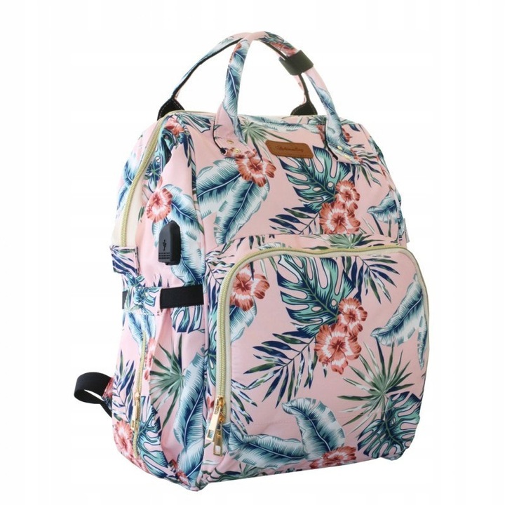 Rózsaszín, vízálló babakocsi rendező hátizsák, rekeszekkel, szülői szett