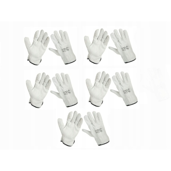 Manusi de protectie, DBautomotive, set 5 perechi, piele de capra, natural, marimea 9, 26cm