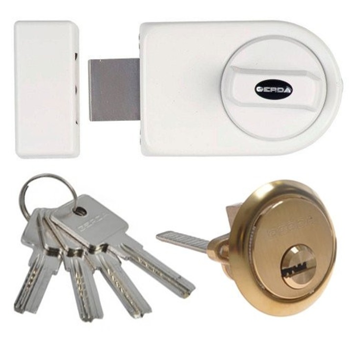 Zavor de usa cu 4 chei, GERDA ZN 200, alb, montaj universal, rezistenta la coroziune