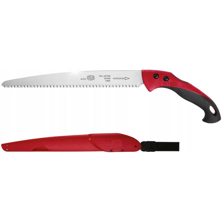 Fierastrau de gradina cu husa Felco 611, lama 33cm, taiere eficienta, maner ergonomic, rosu