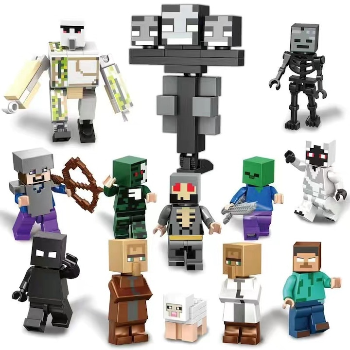 13 darabos Minecraft figura készlet, építőkockák, gyűjthető tárgyak, tortadíszek, PVC, 3 év feletti gyermekeknek, többszínű