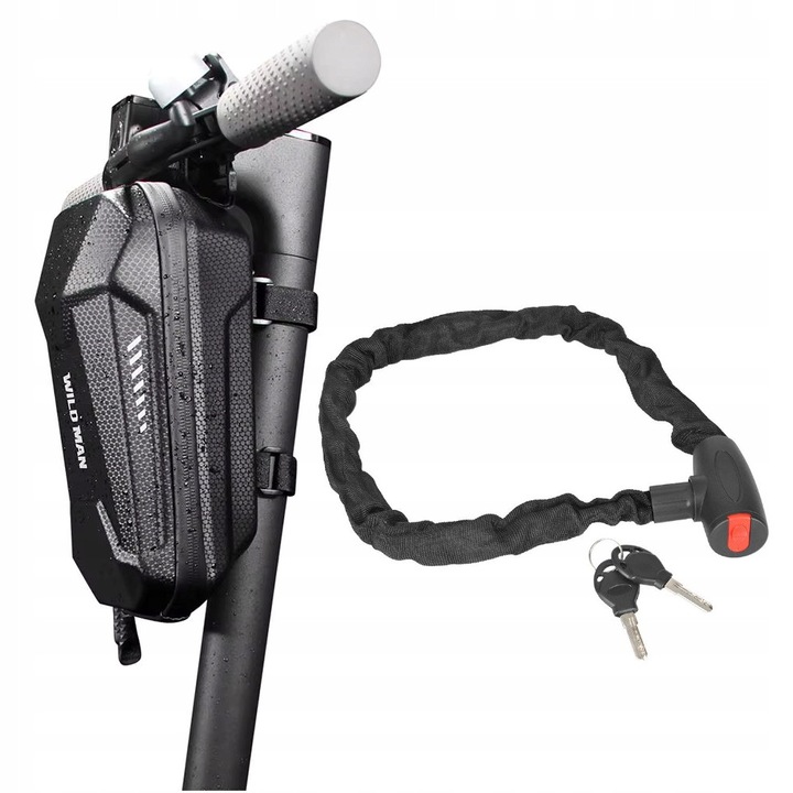 Set Torba Wildman 2L si Zabezpiecere Anticrime pentru Hulajnoga, Negru, 25x10,5x12cm