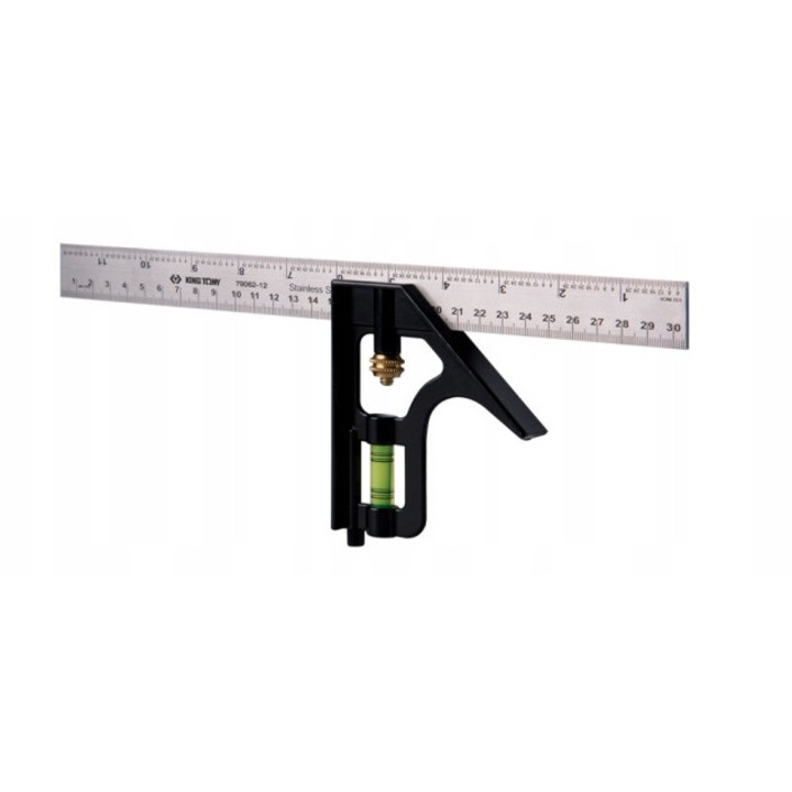 Katownik multifunctional King Tony, 300mm, din otel inoxidabil, cu nivela, 90° si 45°