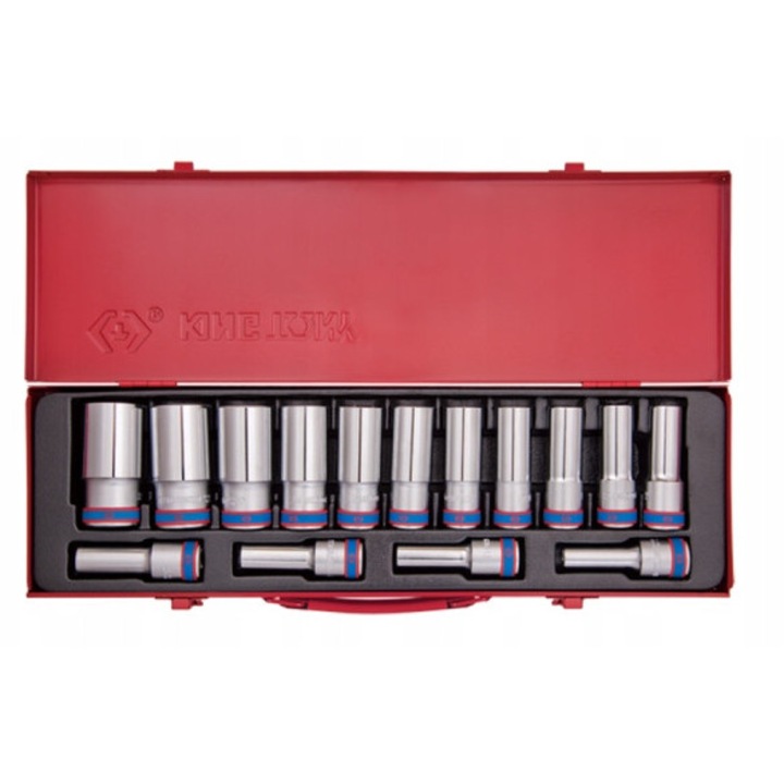 King Tony 1/2" dugókulcs készlet, 12 részes, hosszú, 10-32mm, fém