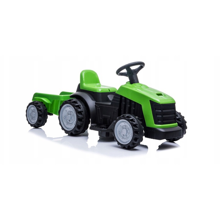 Tractor electric cu remorca, 1 motor 22W, viteza 3-5 km/h, verde, 107x39,5x42 cm, set complet