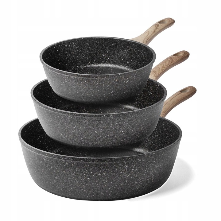 KonigHOFFER 3 részes gránit serpenyő szett, fekete, 20x37,5cm, 24x43,5cm, 28x47,3cm