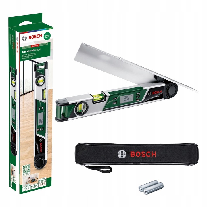 Bosch UniversalAngle, catomierz digital, 0-220°, verde, set cu husa si 2 baterii AA