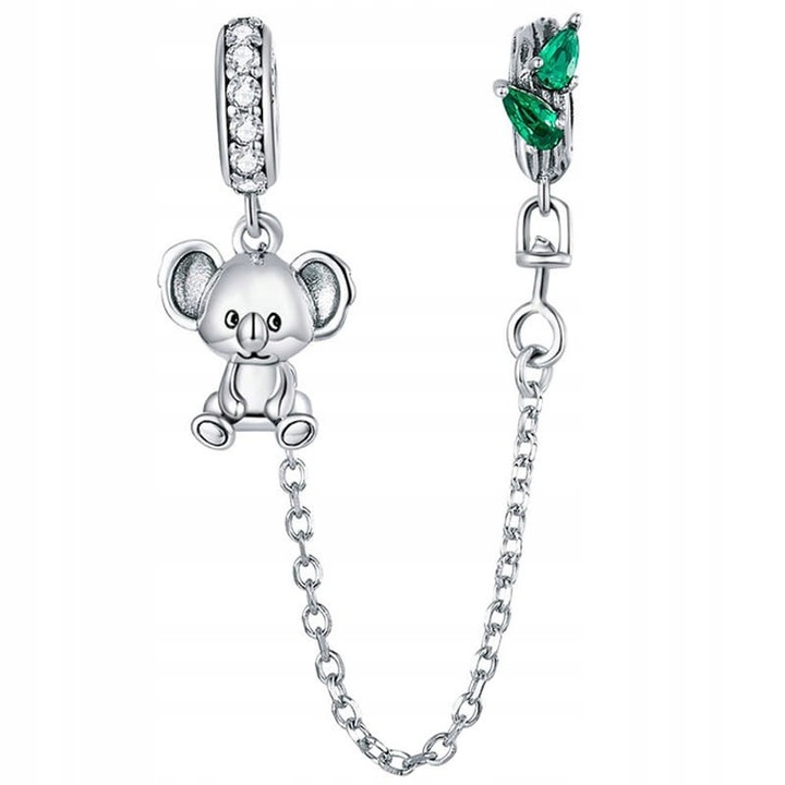 Charm Koala, Argint 925, 7.8cm, cu zirconii verzi