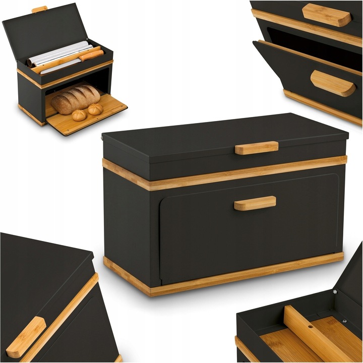 Konighoffer élelmiszertároló, egyrészes kenyértartó, fekete, acél