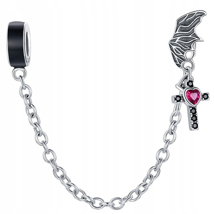 Charm Bratara, Argint 925, 8cm, cu Cruce si Aripi