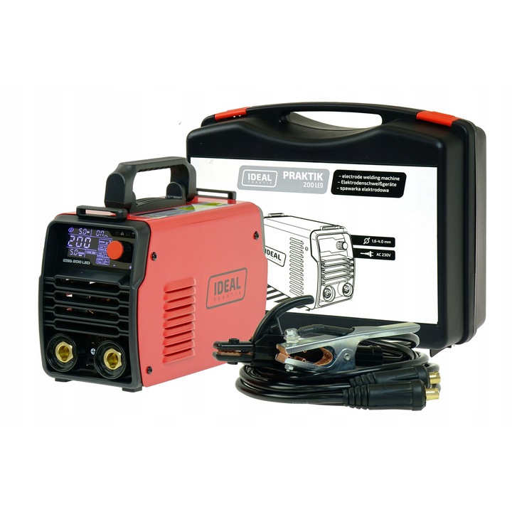 Aparat de sudura inverter PRAKTIK 200 LED, 200A, 230V, dimensiuni 260x125x200mm