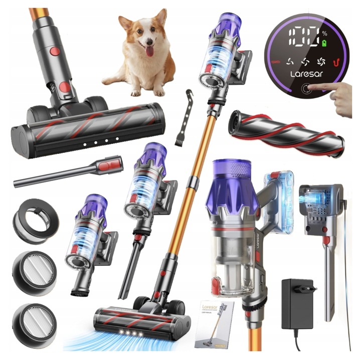 Aspirator vertical Laresar V7, 500W, 50Kpa, acumulator 2500mAh, multicolor, 122x20x25cm