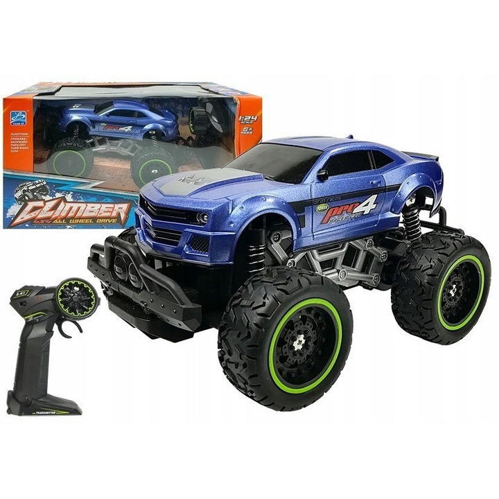 Masinuta R/C LEAN Toys, 6.5 km/h, 1:24, teren, albastra, set cu controler