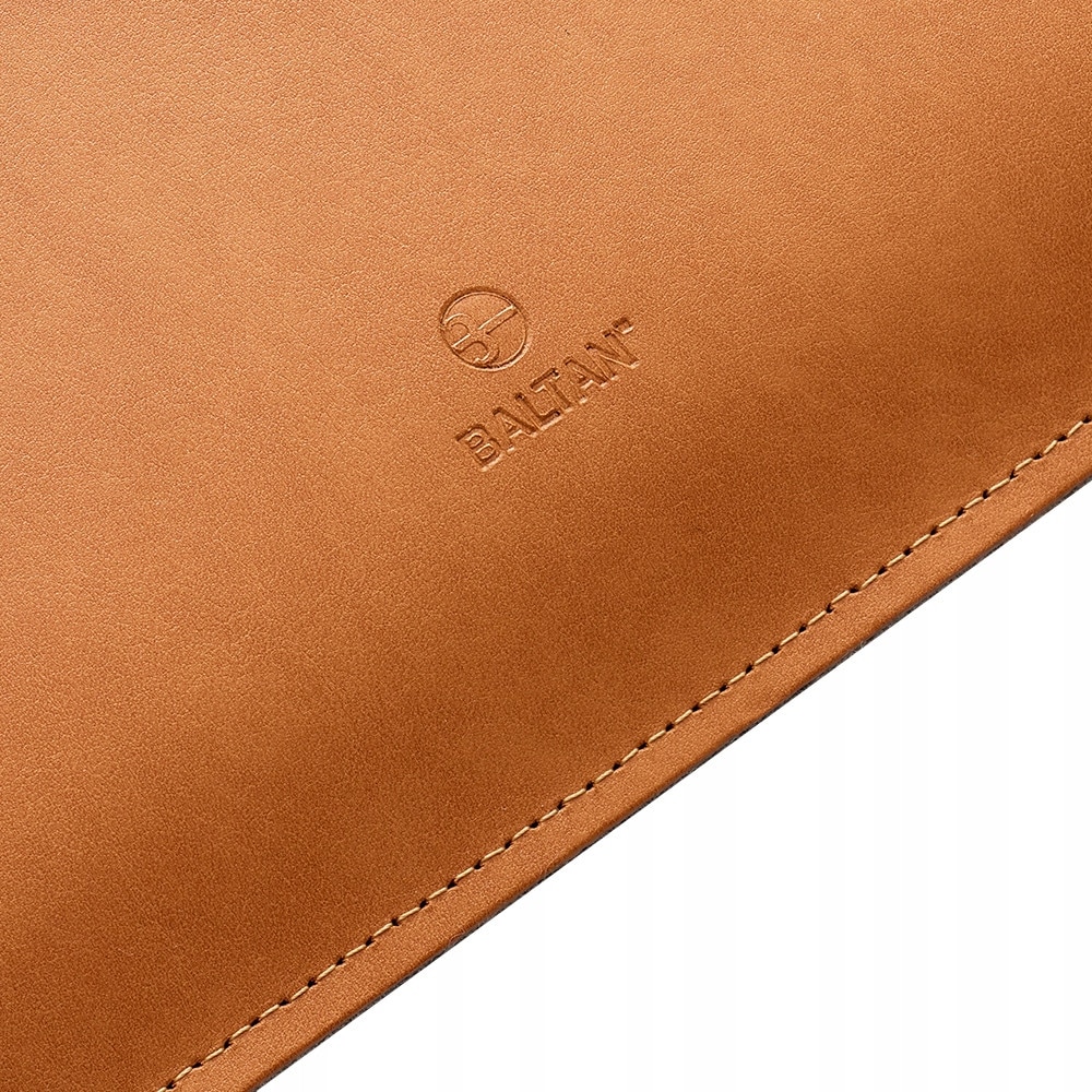 Etui laptop 15.3'', Baltan, din piele naturala, cu fermoar, culoare maro deschis