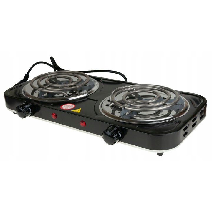 Plita electrica Martom, model portabil, 2 arzatoare, 2000W, neagra, 43x21x5,5cm