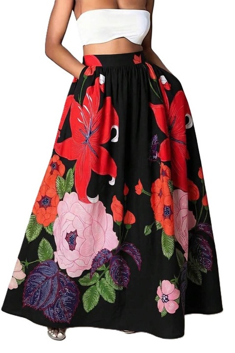 Fusta Dama, Maxi, Buzunare Laterale, Imprimeu Floral, Multicolor