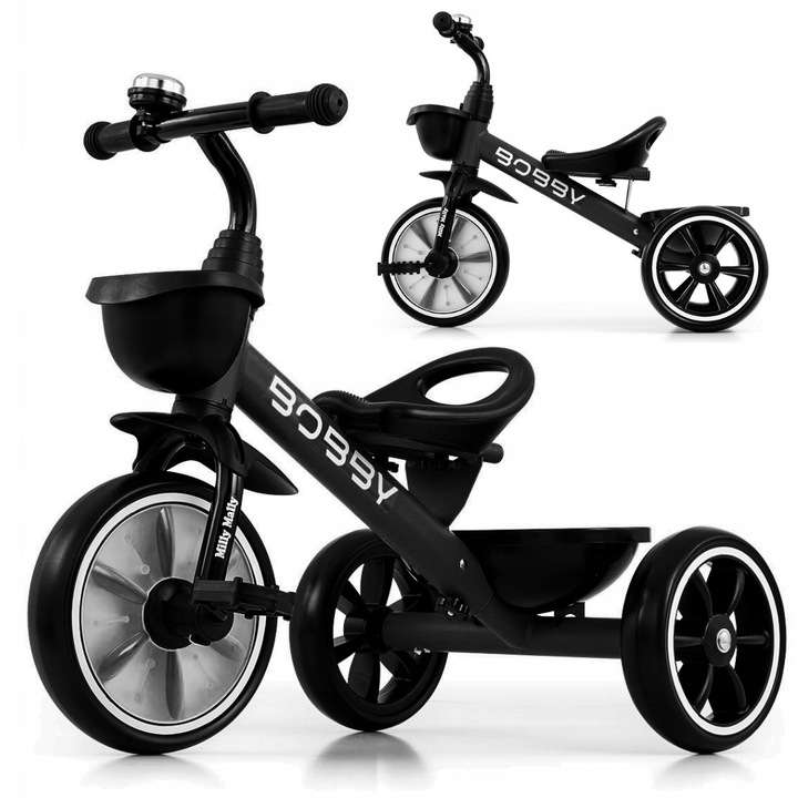 Tricicleta Milly Mally Bobby, 2 cosuri, negru, 24M+