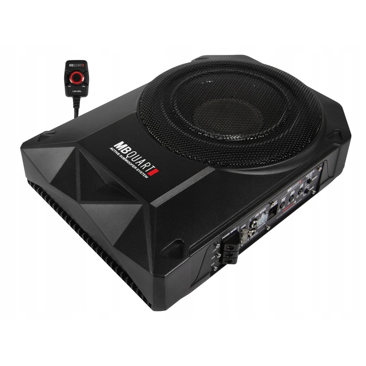 Subwoofer activ MB Quart QB201A, 200mm, 125W RMS, 325x73x240mm, cu telecomanda, set complet