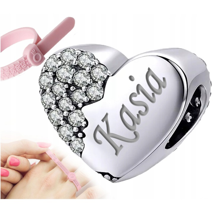 Pandantiv pentru bratari Trusky inima argintie argint 925 cu gravura