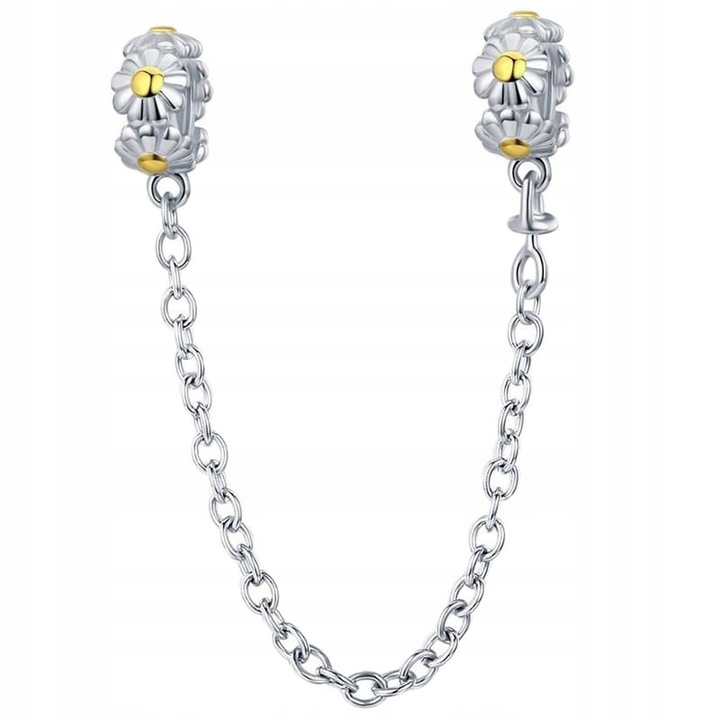 Bratara cu pandantiv, Trusky, lant de siguranta, flori, argint 925, 8,5x1cm