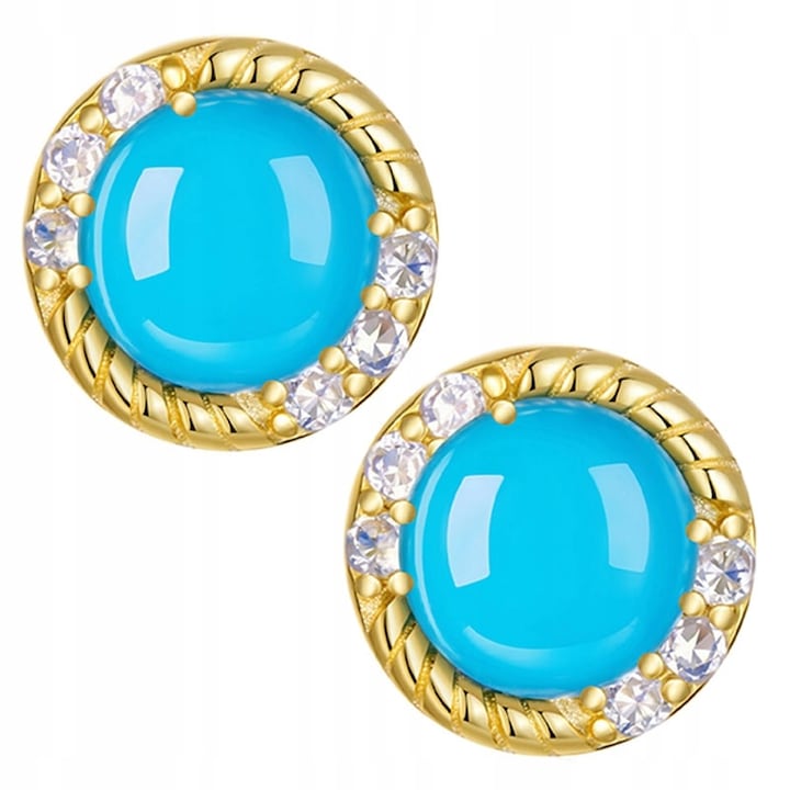 Cercei dama vintage, turcoaz, argint 925, 6x6mm, set cu pouch de protectie SilverGuard