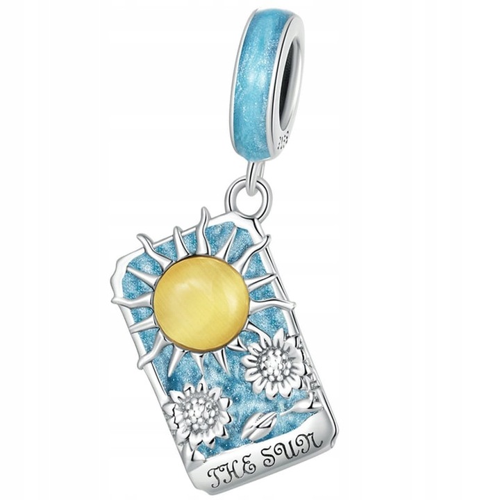 Charm Carti Tarot Soare, Argint 925, 25x9mm, cu zirconii galbene