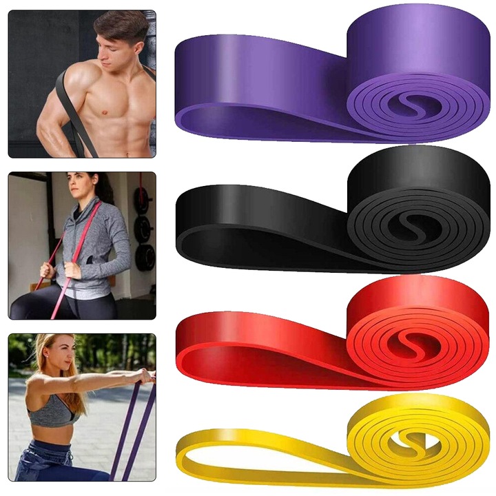 Комплект ленти за съпротивление, 4 фитнес ленти, лента за издърпване, фитнес лента, ленти за издърпване за разтягане, силови тренировки, развитие на мускулите, домашни тренировки