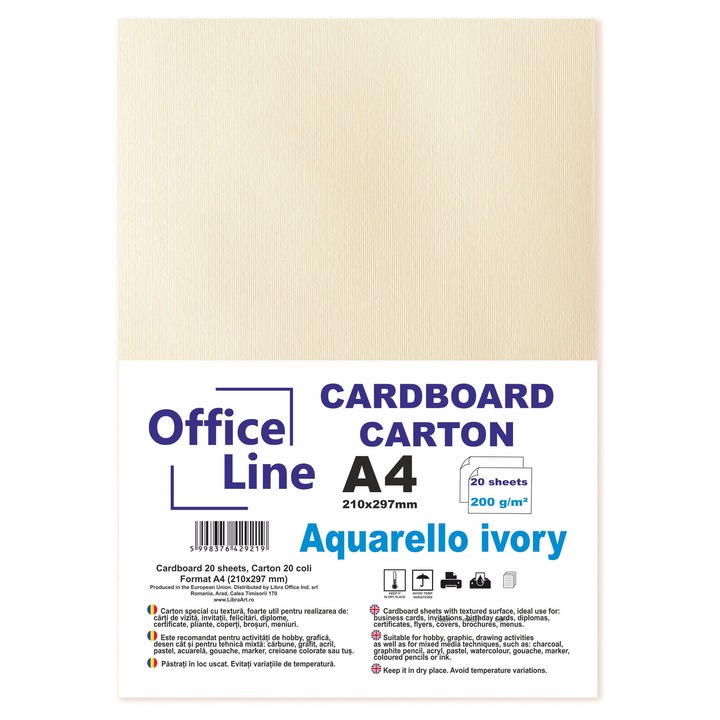 Carton A4 200gr Aquarello ivory top.20 coli