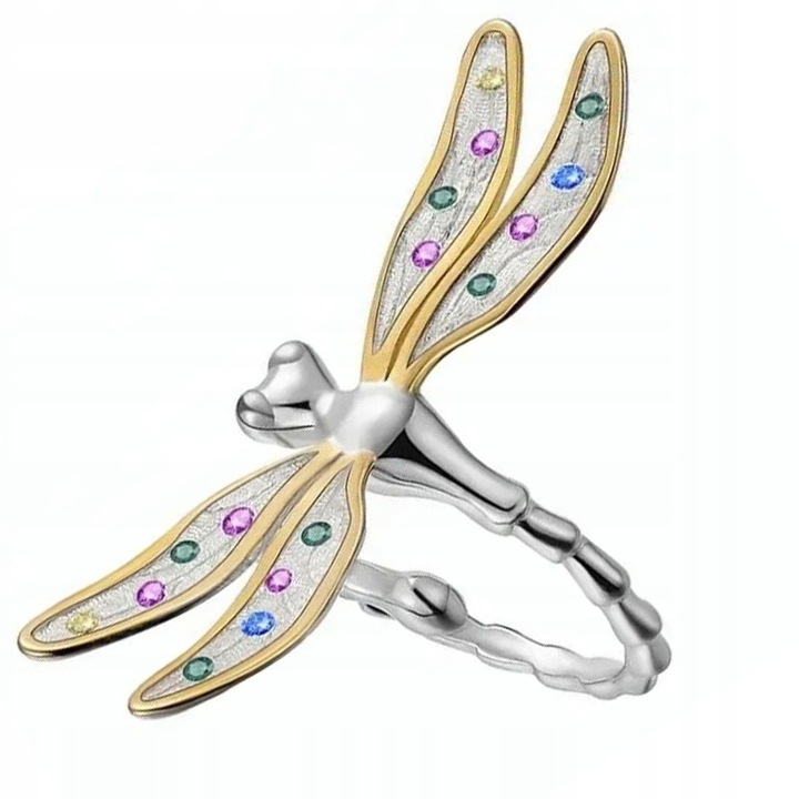 Inel din Argint Reglabil Libelula Placat cu Aur Argint 925
