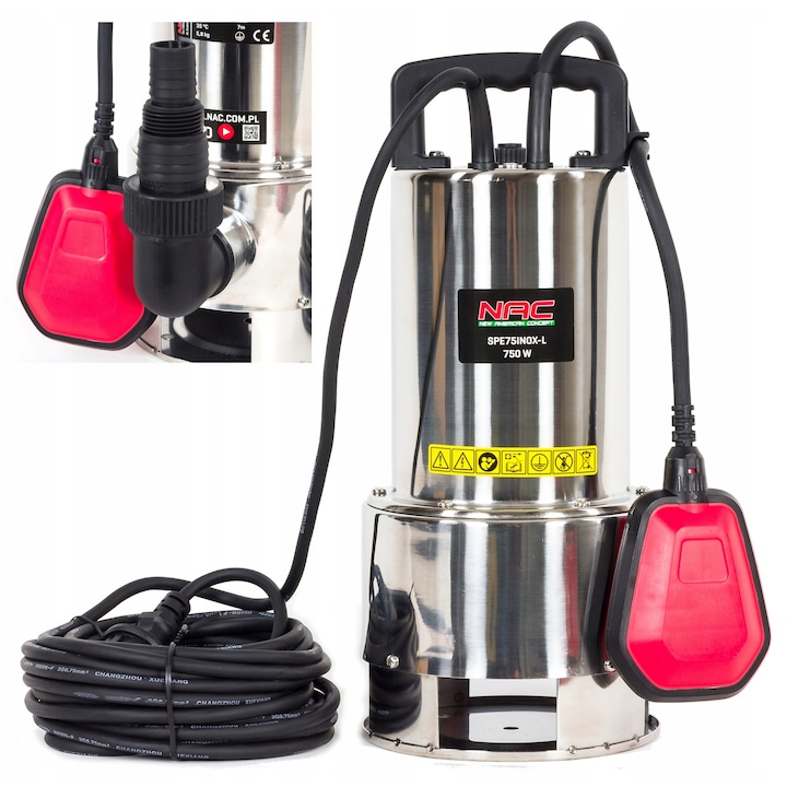 Pompa submersibila NAC SPE75INOX-L 750W, 15000 l/h, INOX, 10m cablu