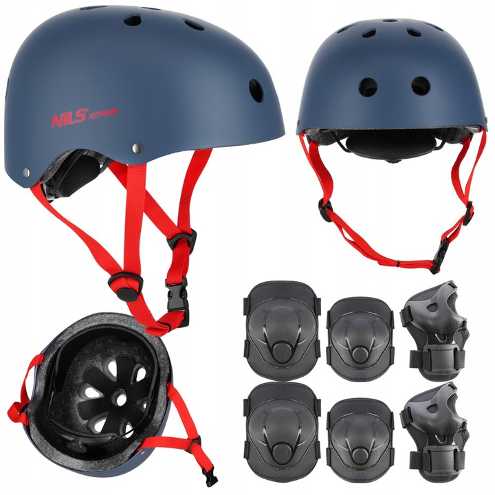 Casca de bicicleta pentru copii cu reglaj + set de protectii pentru skateboard, Nils Extreme, XS