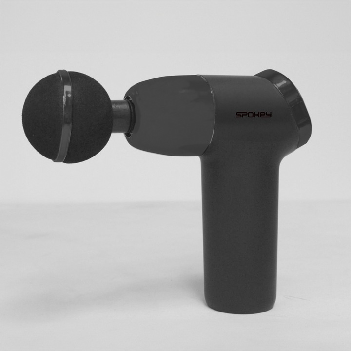Ударен масажен пистолет Spokey STILO, безчетков мотор 24W, 20 нива на интензивност, 4 сменяеми масажни глави, дисплей, батерия 2000 mAh, черен, 1 бр