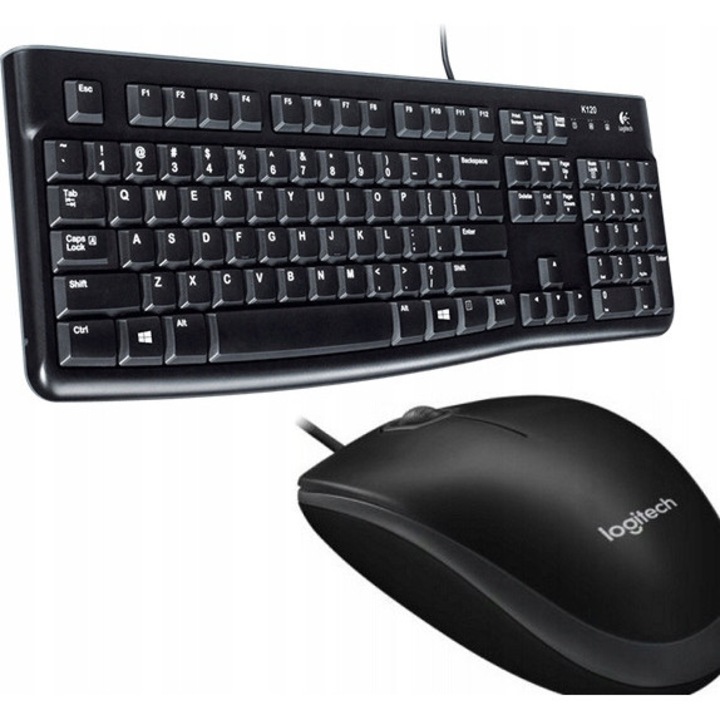 Комплект мембранна клавиатура Logitech K120 и оптична мишка B100, черни, USB