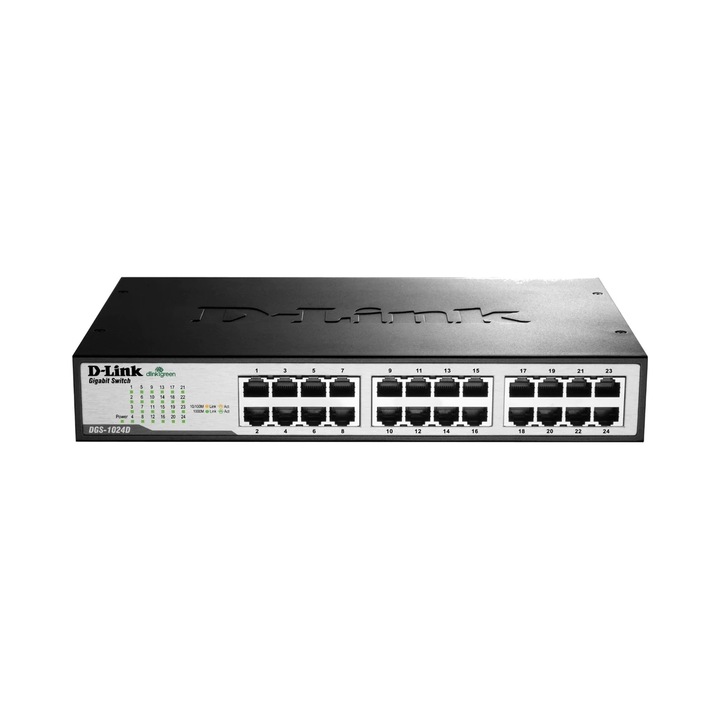 Switch 24-port D-Link, GIGABIT, 48 GB/s, 8000 adrese MAC, montare RACK 19