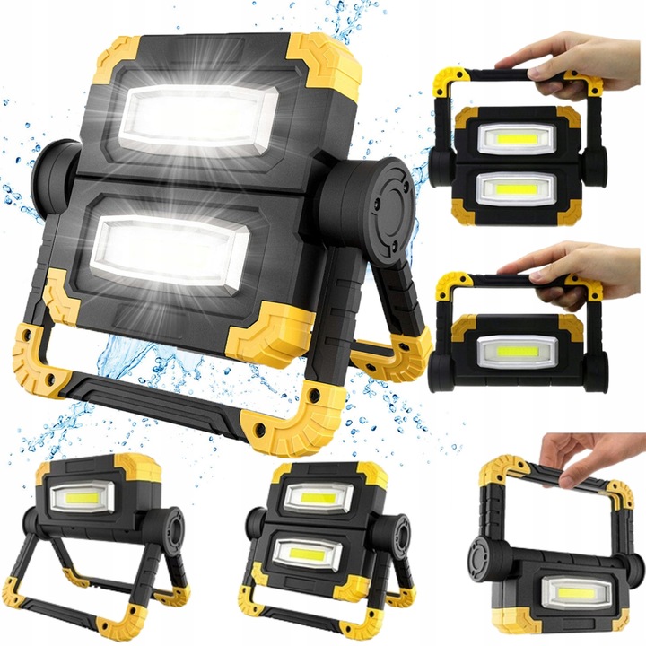 LED munkalámpa, 20W, 600-1000lm, fekete/sárga, 200x145x60mm, 5000mAh akkumulátor, komplett készlet