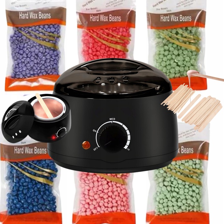 Set depilare cu incalzitor de ceara Pro-Wax100, 600g ceara tare, 100 betisoare, 18x18x15cm